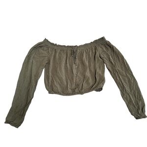 Aeropostale Olive Green Off-Shoulder Button Front Blouse | Size S